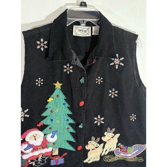 Tantrums Christmas Large Women Embroidery Jewels Black Vest Tree Santa Reindeer - Picture 7 of 9